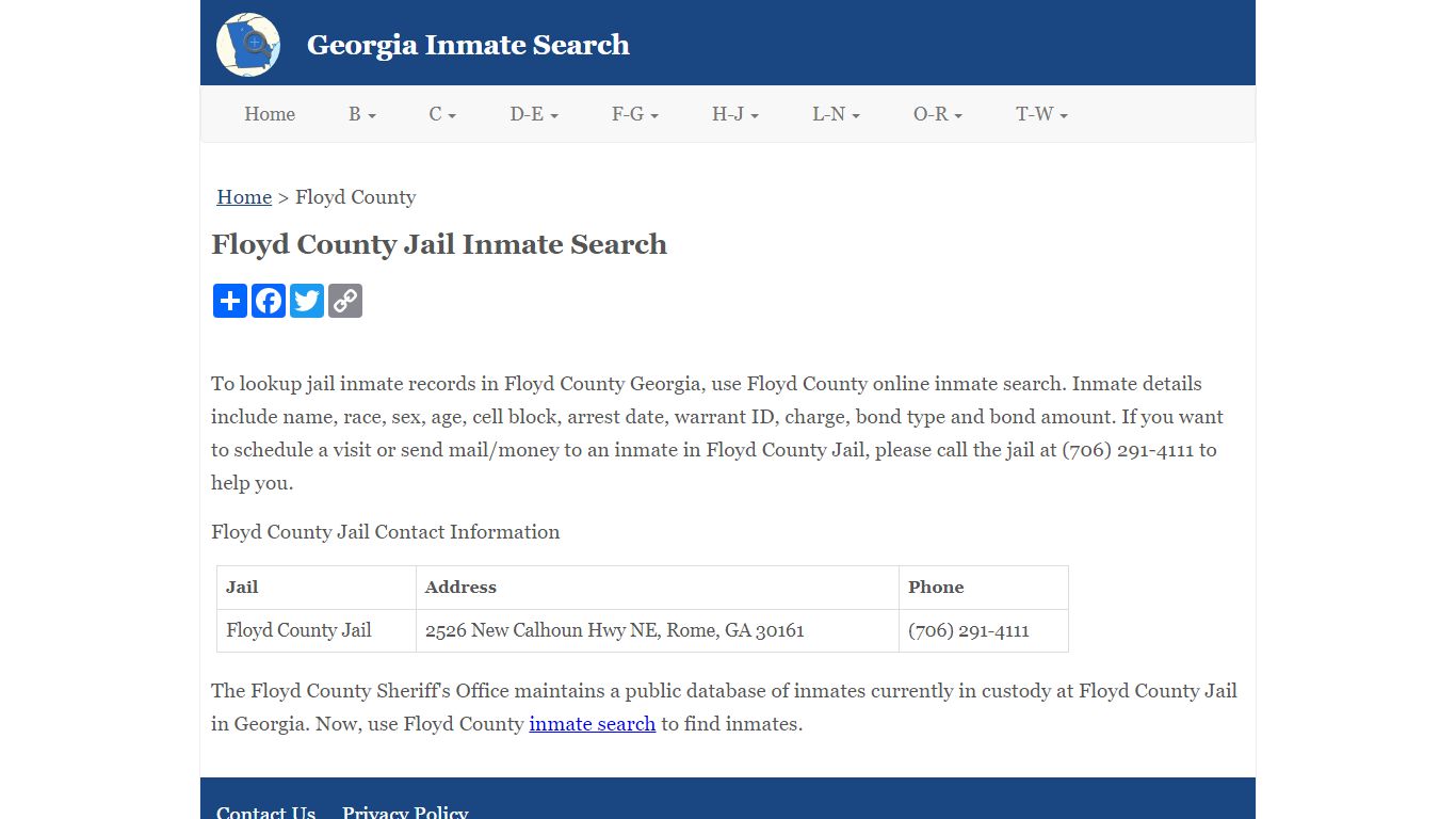 Floyd County Jail Inmate Search